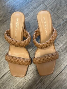 Sincerely Jules Braided Double-Strap Heeled Sandals — Brown